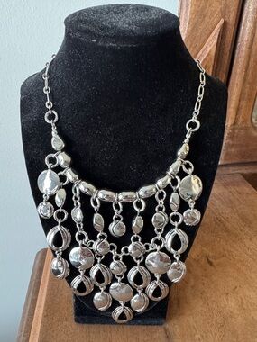 Chico's Silver-Tone Cascading Multi-Drop Statement Necklace